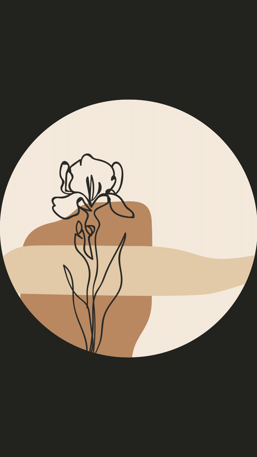 Retro Ring Frame Brown Color Block Hand Painted Flower Instagram Highlight