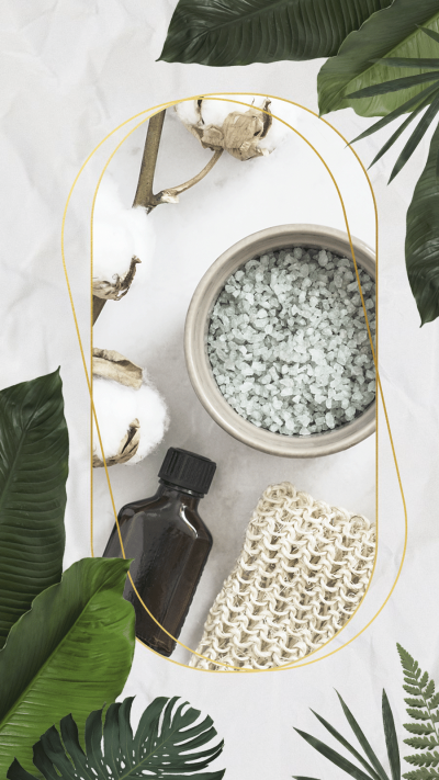 Fresh Style Leaves Decorate Skincare Products Display Instagram Story