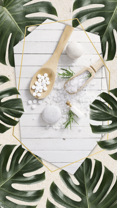 Fresh Green Leaves Surround Decorate Skincare Products Display Instagram Story