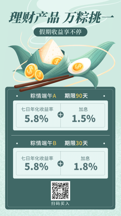 金融保险端午节理财产品节日营销手绘海报