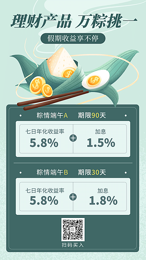 金融保险端午节理财产品节日营销手绘海报