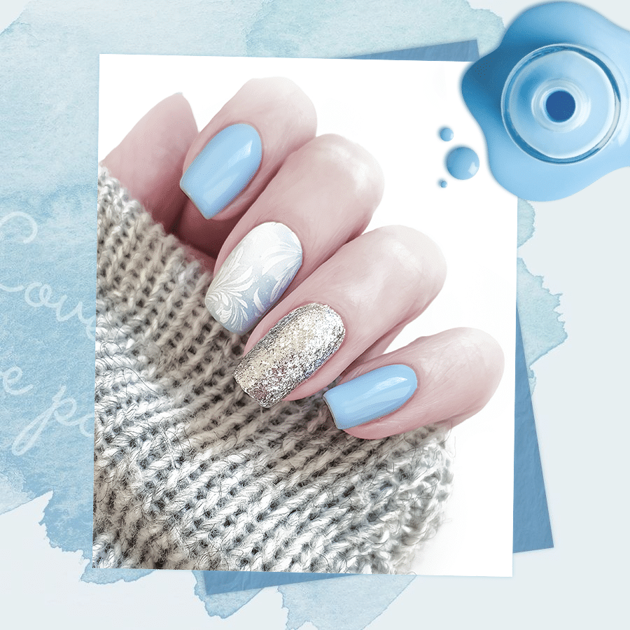 Fashion Watercolor Block Element Blue Nail Polish Instagram Post预览效果