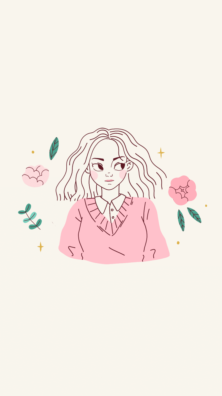 Cute Hand Painted Plants Decorate Pink Sweater Girl Instagram Highlight