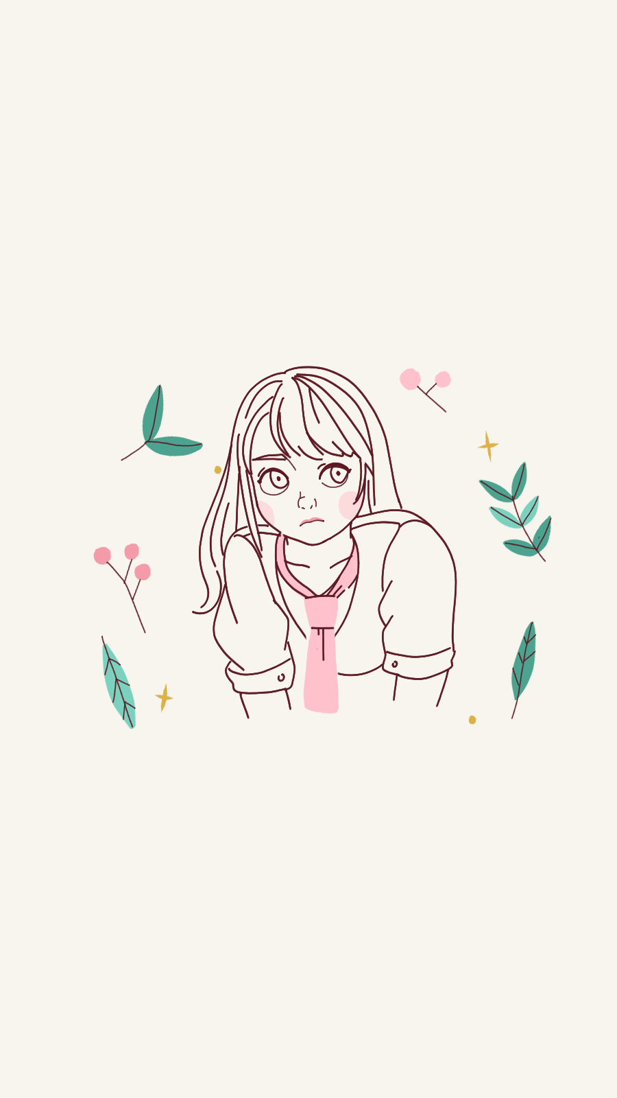 Cute Hand Painted Plants Decorate Pink Necktie Girl Instagram Highlight