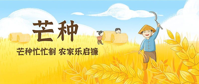 芒种节气丰收农作插画动态手机公众号首图