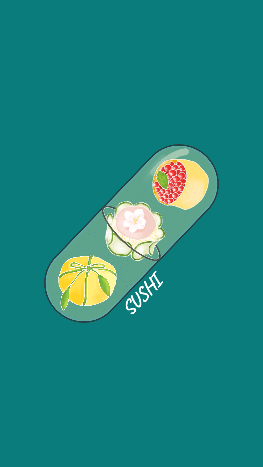 Literary Pure Green Background Hand Painted Delicacy Sushi Instagram Highlight