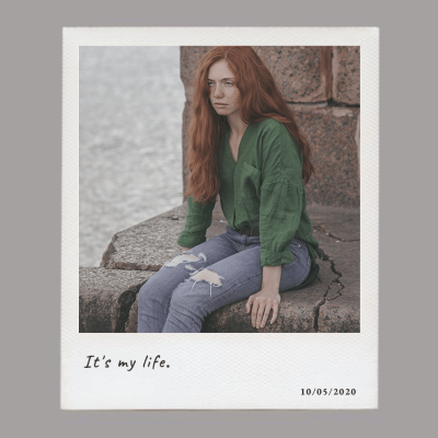 Pure Color Background Woman Sit Seaside Photo Fashion Simple Style Poster Tear Paper Instagram Post