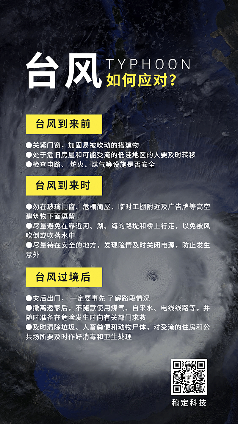 台风降雨暴雨应对措施科普手机海报