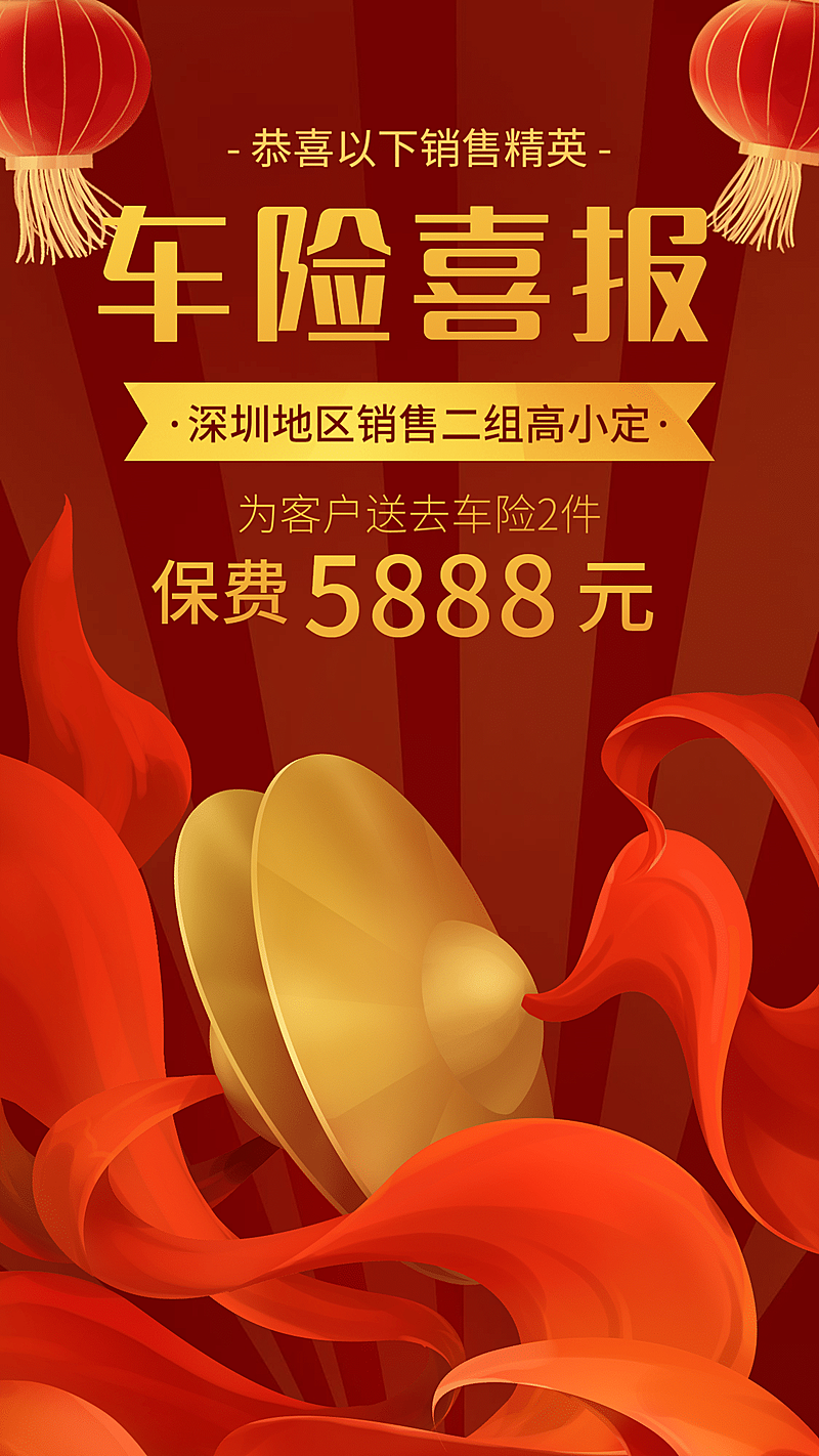 金融保险车险喜报表彰喜庆手机海报