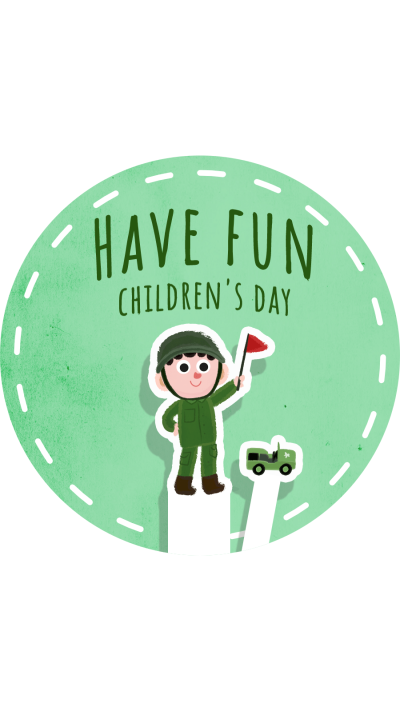 Children's Day White Background Green Circle Soldier Simple Fashion Style Instagram Highlight