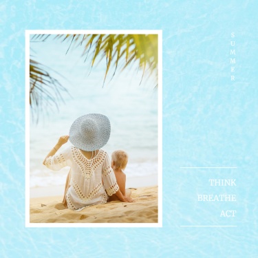 Blue Background Seaside Female Personal Cool Summer Photo Poster Simple Fashion Style Instagram Post