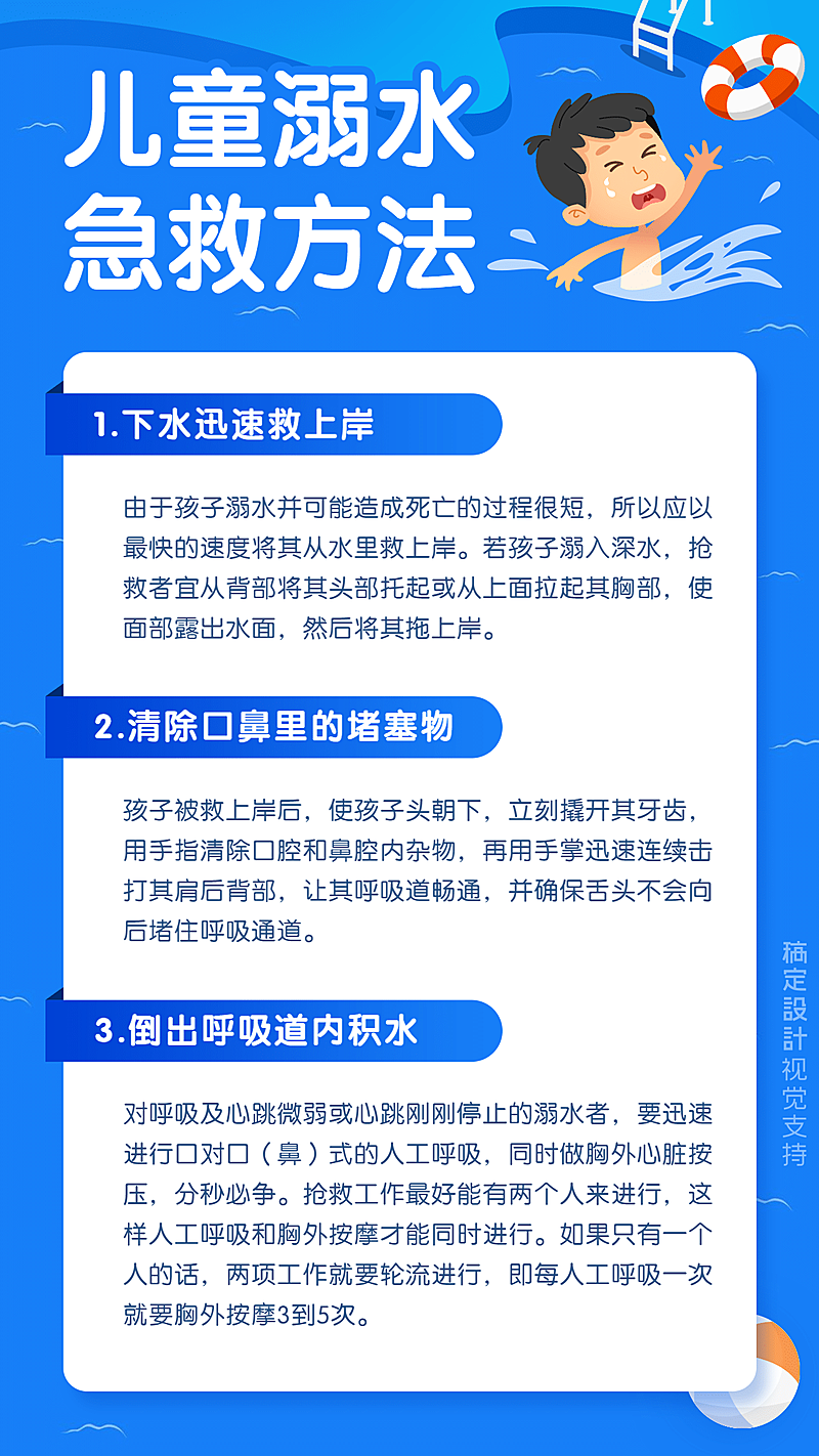 预防溺亡救人蓝色宣传海报