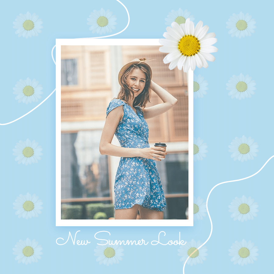Blue Flower Background Female Photo Clothing Bags Promotion Simple Fashion Style Poster Instagram Post