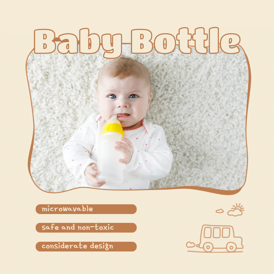 Baby Bottle Cute Hand Drawn Cartoon Illustration Ecommerce Product Image 