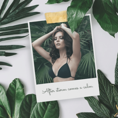Green Leaves Decorate Swimsuit Woman Summer Record Instagram Post