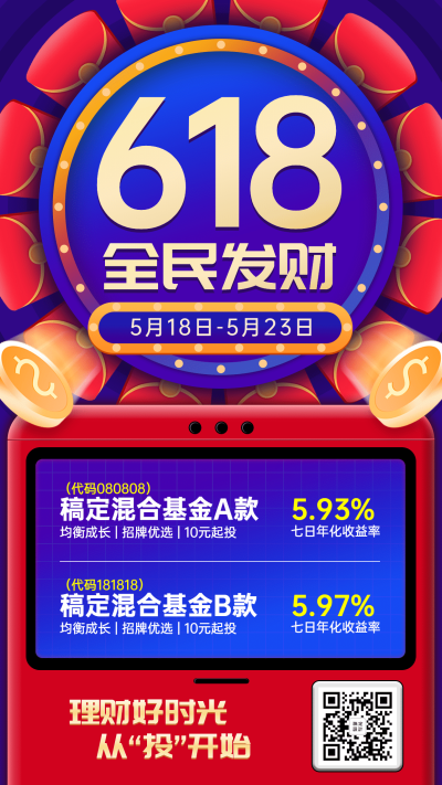 金融保险618理财节全民发财基金营销海报