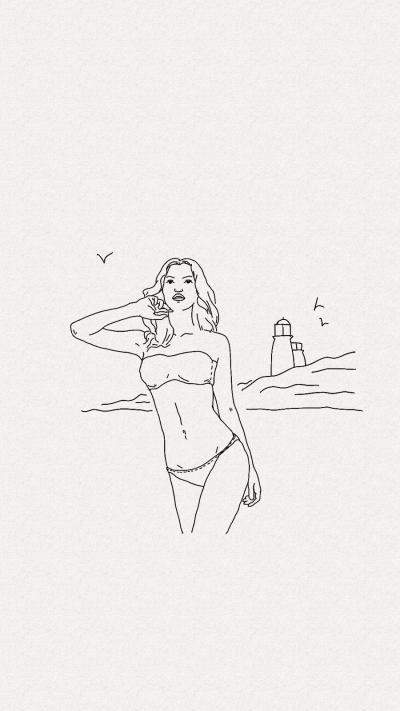 Minimalist Hand Painted Swimsuit Woman Seaside Scene Instagram Highlight