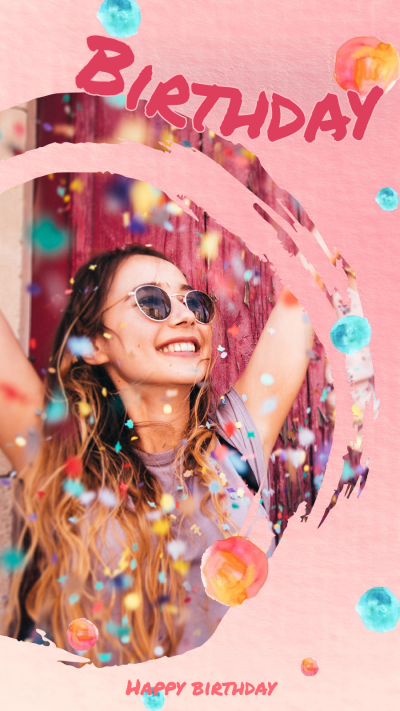 Fashion Watercolor Dots Element girl's Birthday Greeting Instagram Story