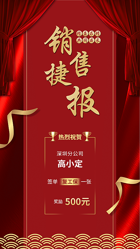 金融保险销售捷报喜报表彰海报