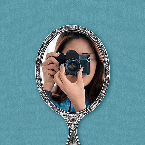 Fresh Pure Color Background MIrror Frame Camera Woman Instagram Post