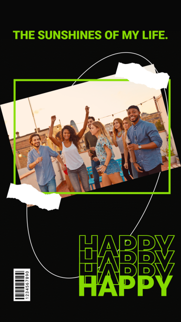 Black Background Friendship Photo Bar Code Happy Fashion Simple Style Poster Instagram Story预览效果