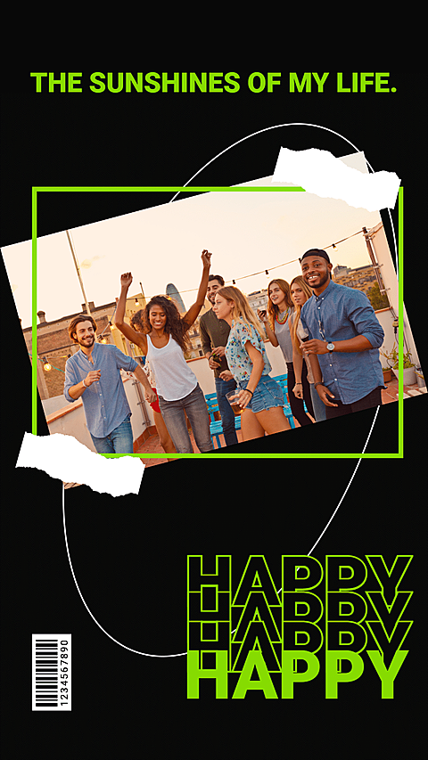 Black Background Friendship Photo Bar Code Happy Fashion Simple Style Poster Instagram Story