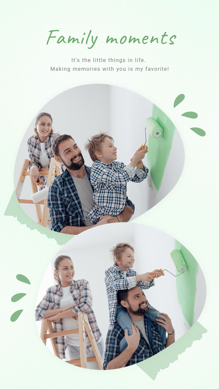 Green Background Family Activities Photos Happy Fashion Simple Style Poster Instagram Story预览效果
