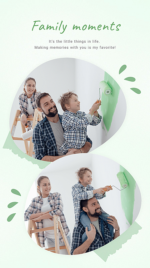 Green Background Family Activities Photos Happy Fashion Simple Style Poster Instagram Story