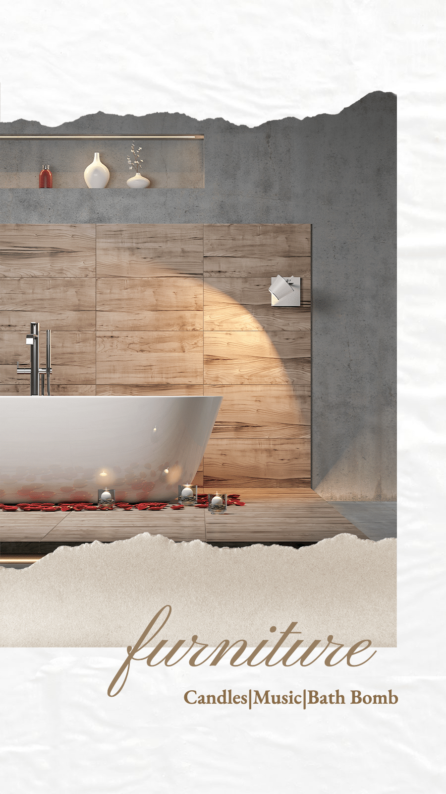 Minimal Paper Tear Style Home Bathroom Furniture and Decoration Display Ecommerce Story预览效果
