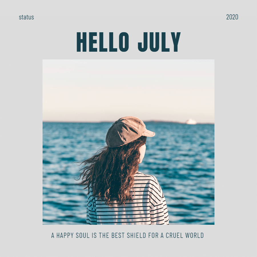 Simple Literary July Greeting Seaside Woman Instagram Post预览效果
