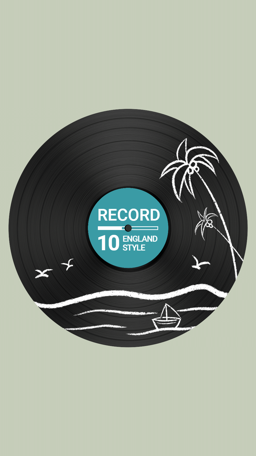 Simple Record Frame Hand Painted Sea Scene Music Player Instagram Highlight