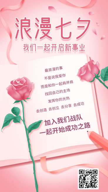 七夕招代理纯文字大字报浪漫温馨预览效果