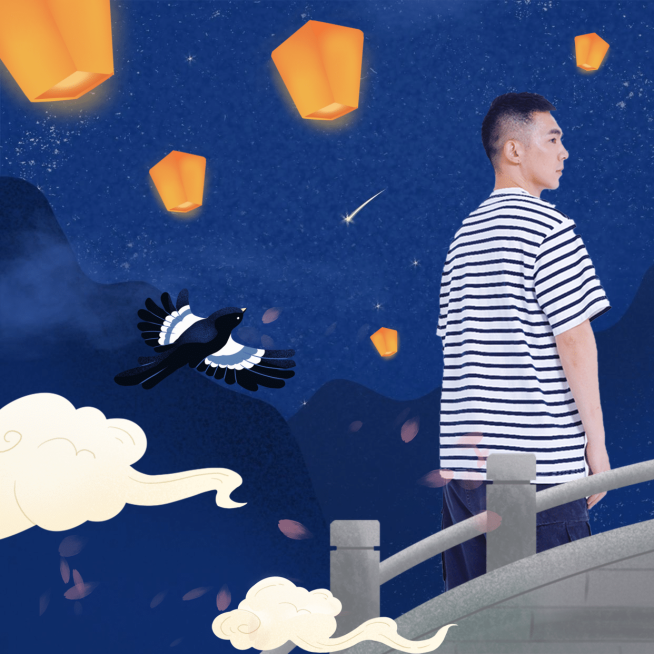 七夕秀恩爱鹊桥相会三宫格分割线预览效果