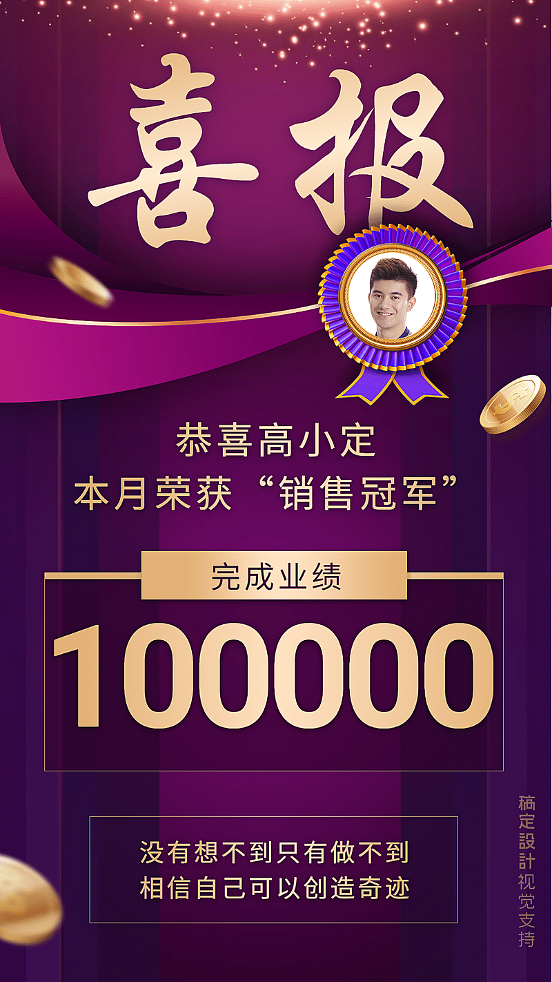 紫色月度喜报销量冠军宣传海报