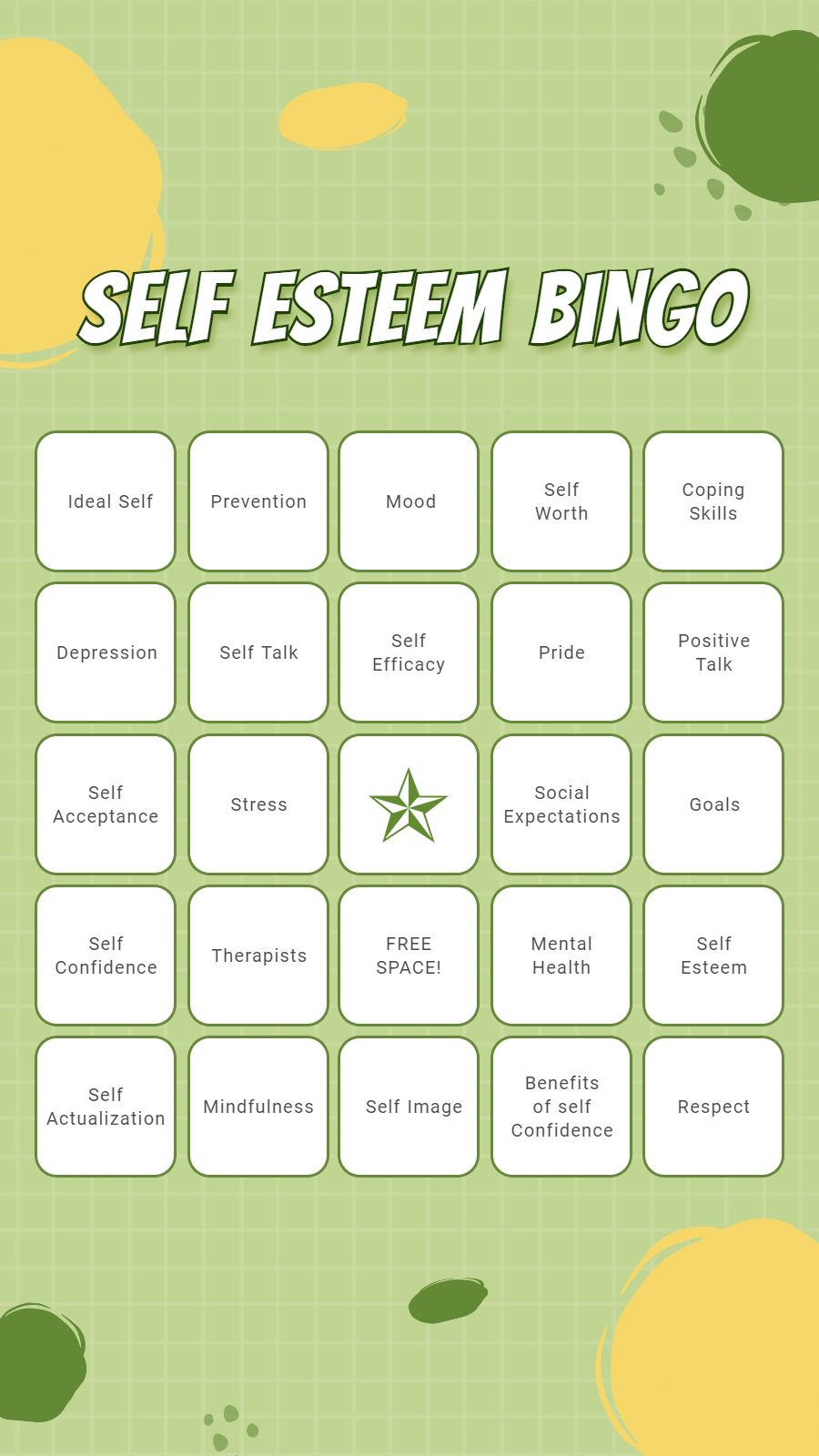 Self Esteem Bingo Game Art Simple Style Poster Instagram Story