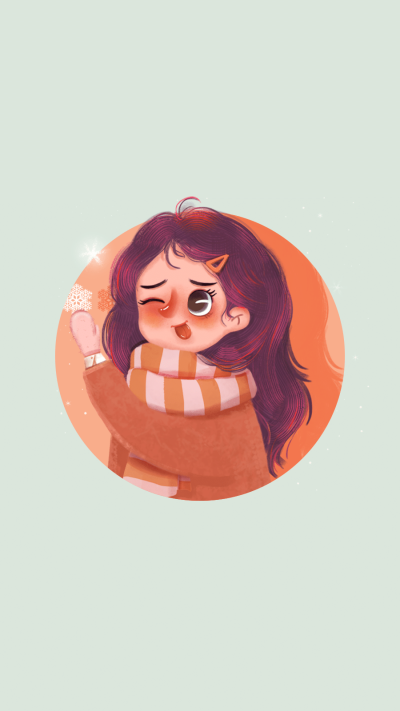 Cute Hand Painted Circle Frame Scarf Girl Instagram Highlight