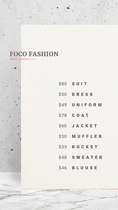 Simple Style Women's Wear Price List Ecommerce Story