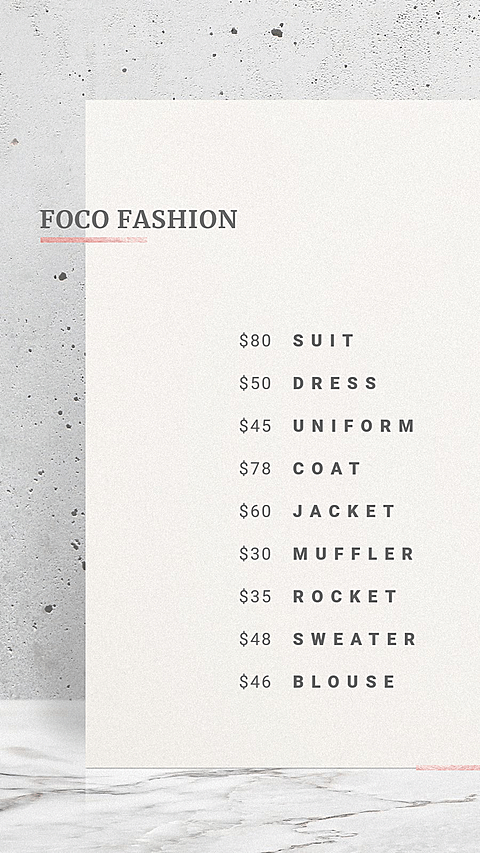 Simple Style Women's Wear Price List Ecommerce Story