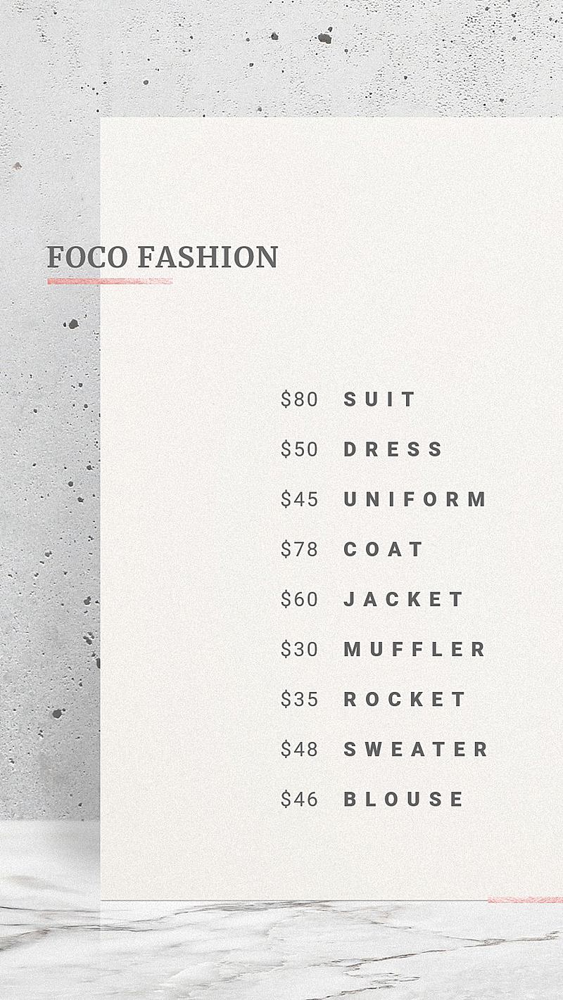 Simple Style Women's Wear Price List Ecommerce Story