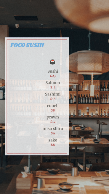 Simple Japanese Sushi Restaurant Price List Ecommerce Story预览效果