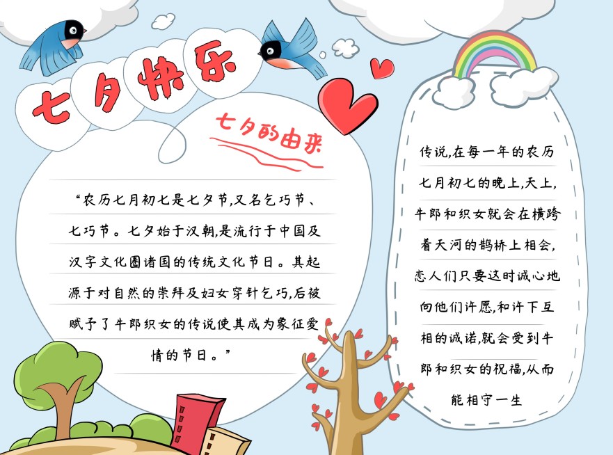 七夕活动宣传知识科普印刷手抄报预览效果
