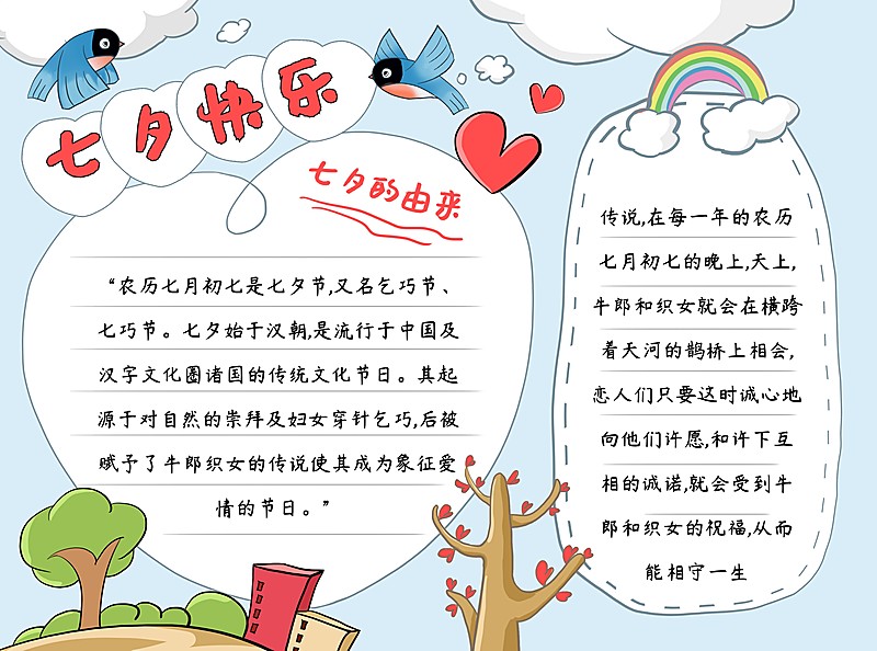 七夕活动宣传知识科普印刷手抄报