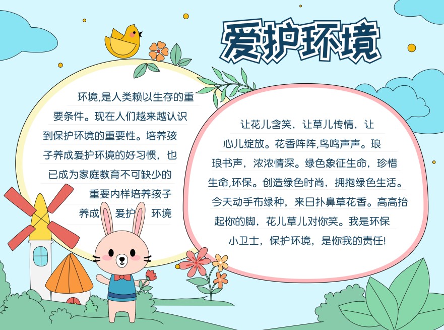 爱护环境环保宣传印刷手抄报预览效果