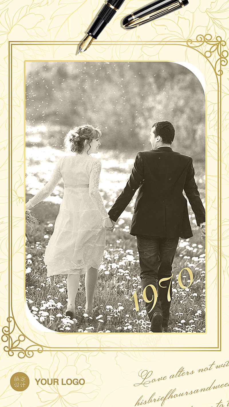 纪念日老照片复古黑白相框钢笔回忆
