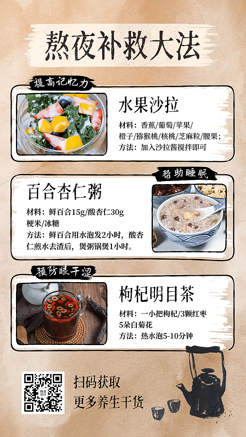 知识百科养生干货多图框熬夜食谱