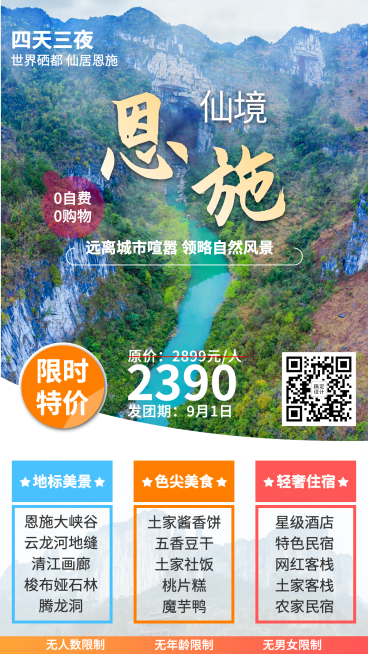 旅游出行线路营销实景竖版海报预览效果