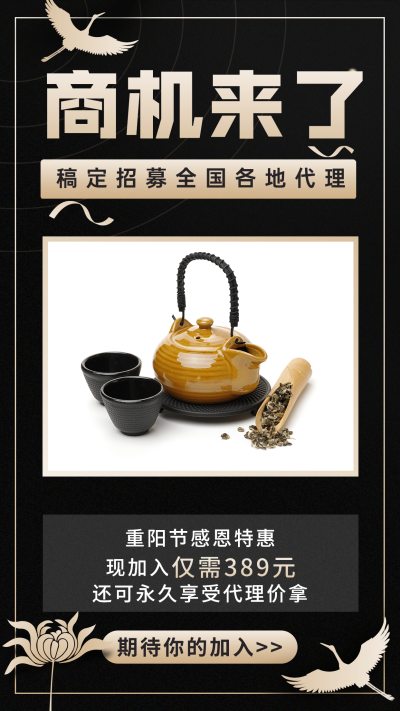 重阳节招募代理黑金风格手机海报