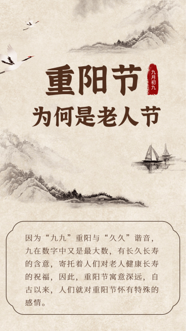 九九重阳节老人节知识科普水墨风海报预览效果