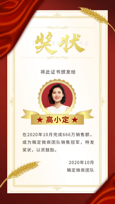 喜报销冠表彰喜庆奖状预览效果