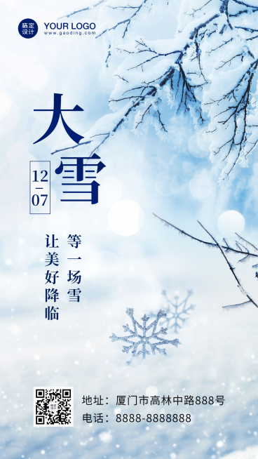 大雪节气实景插画手机海报预览效果